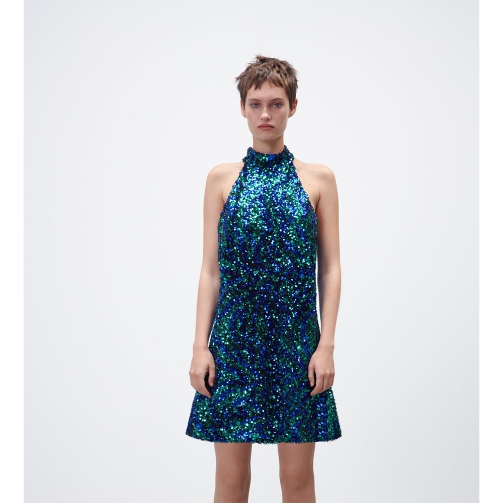 ZARA SEQUIN HALTER DRESS
